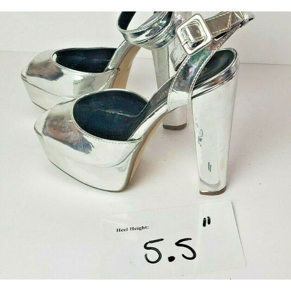 Tulipano Italian Silver Platform Block Heel Sz 8.5 - Picture 2 of 11